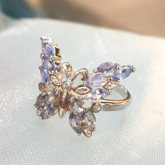 Tanzanite Butterfly Ring .925 Sterling Silver Genuine Gemstones Limited Edition - Picture 12 of 16